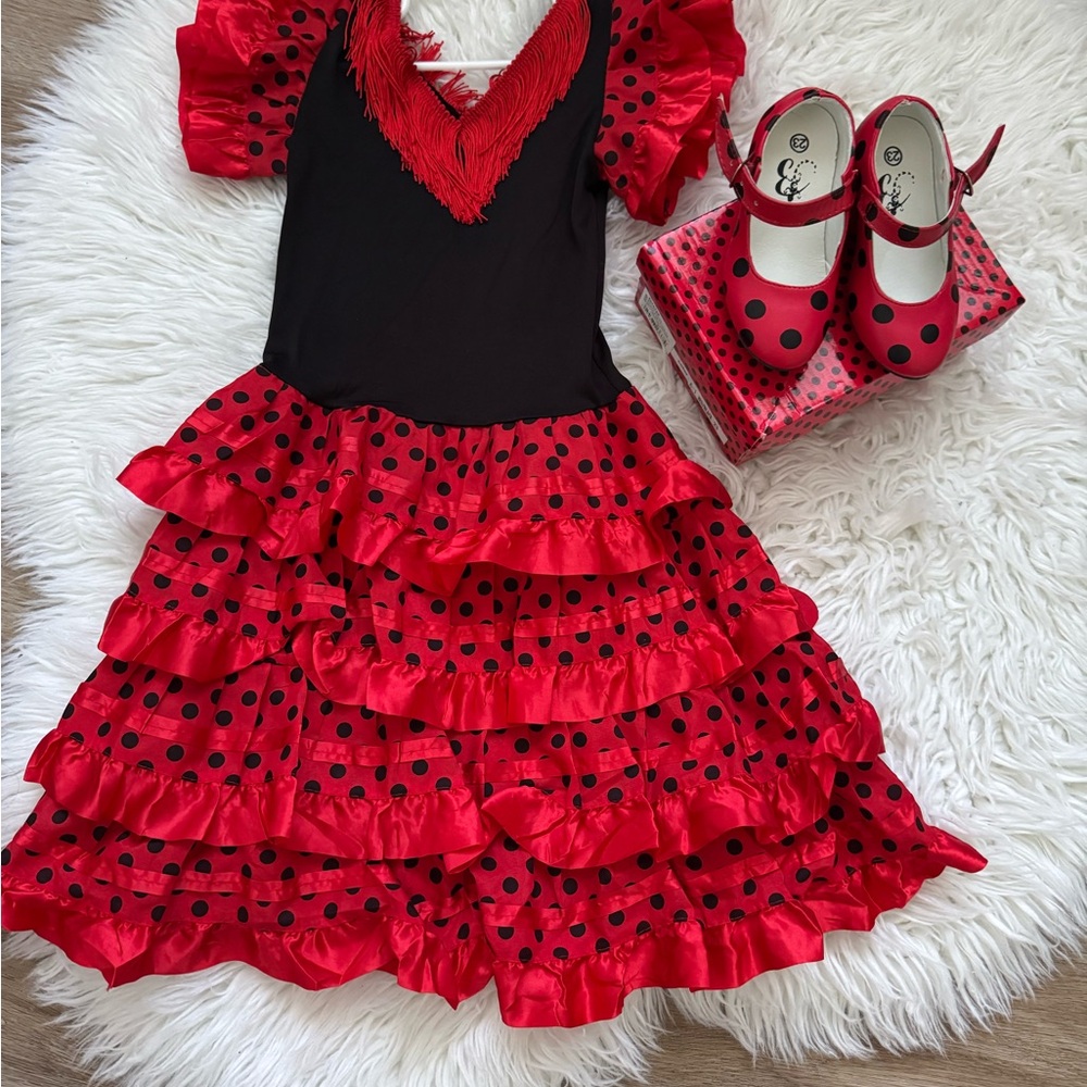 Red and Black Polka Dot Kids Flamenco Costume